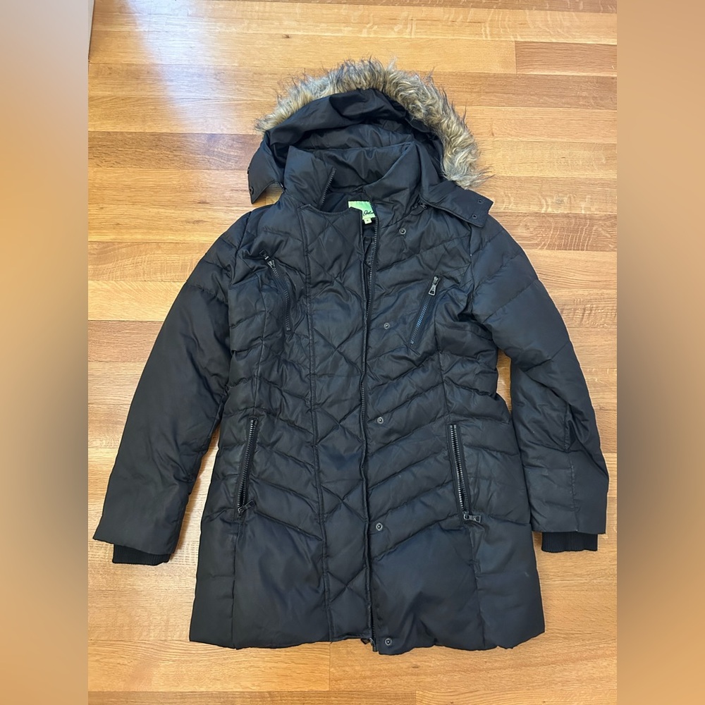 Sam Edelman Down Jacket w/ Faux-Fur Trim Hood. Small. Black. Excellent Condition